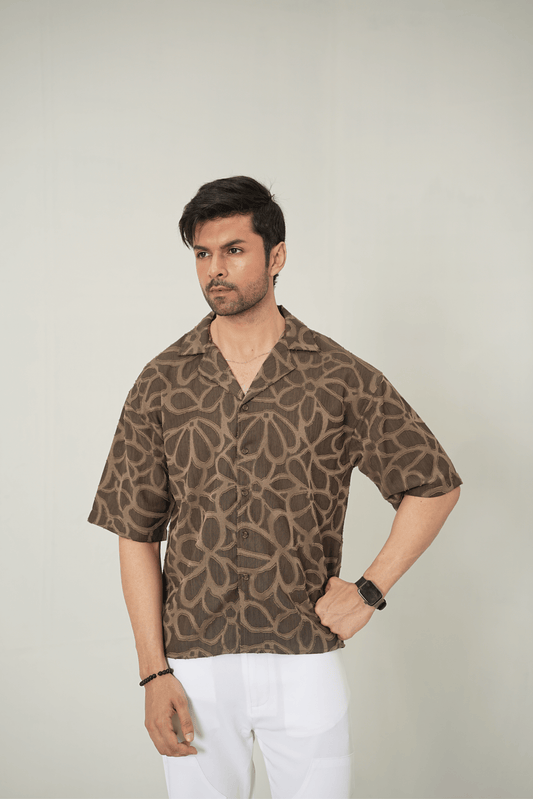Earthy Abstract Cubist Cuban Shirt