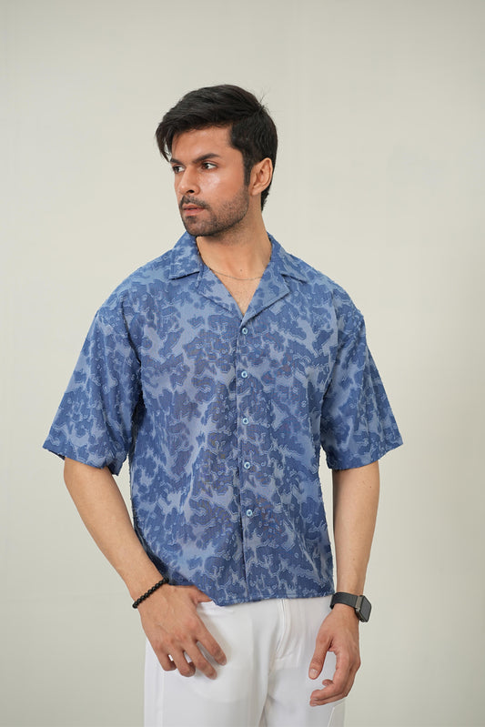 Indigo Burnout Textured Cuban Shirt