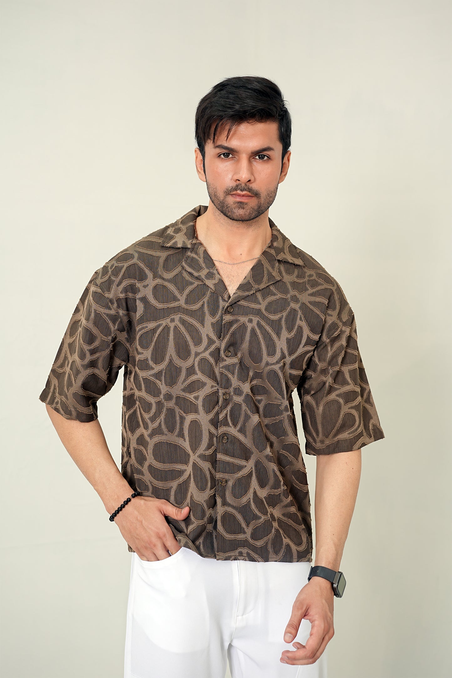 Mocha Cubist Devoré Cuban Shirt