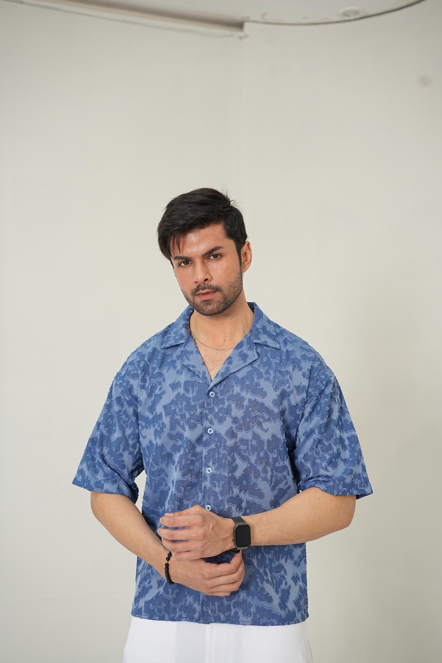 Indigo Burnout Textured Cuban Shirt