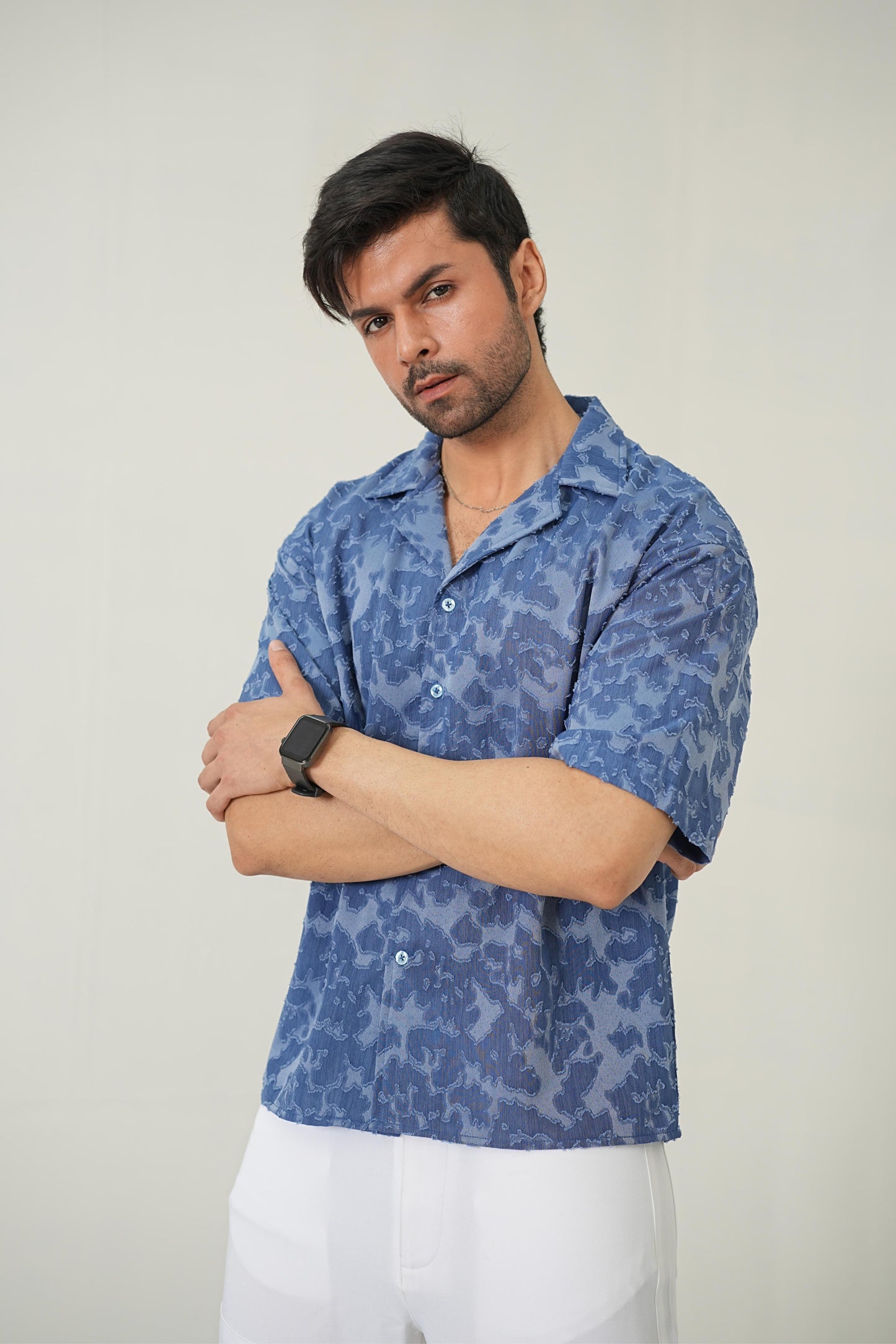 Indigo Burnout Textured Cuban Shirt