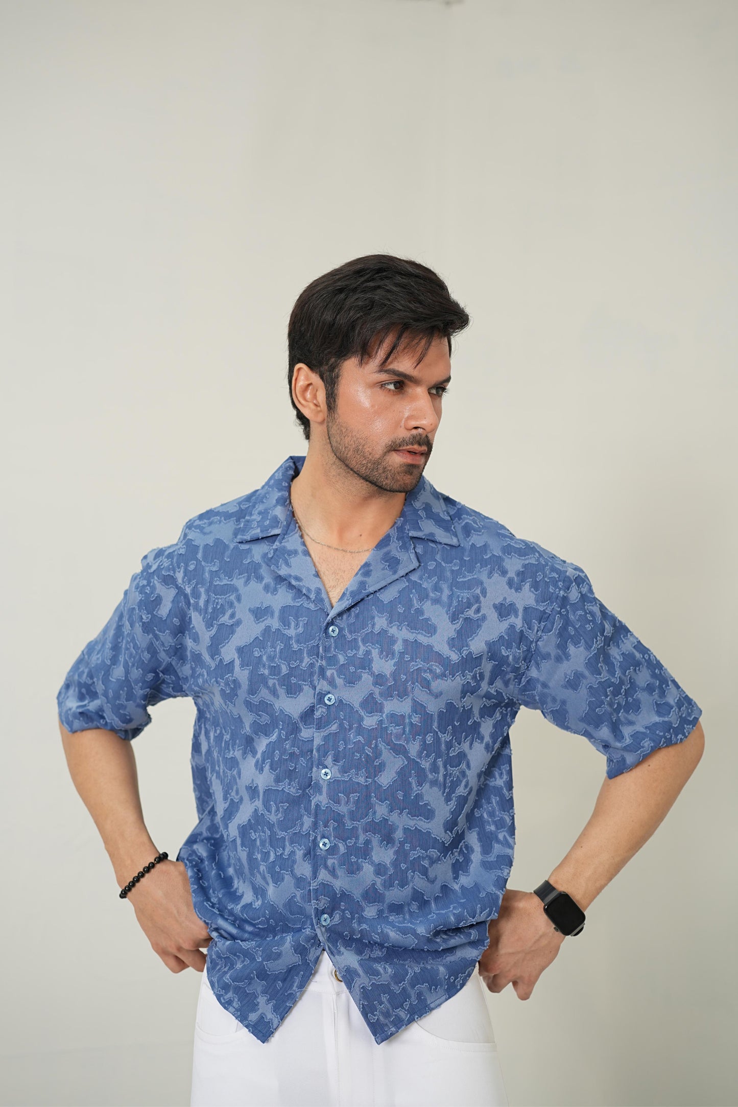 Indigo Burnout Textured Cuban Shirt