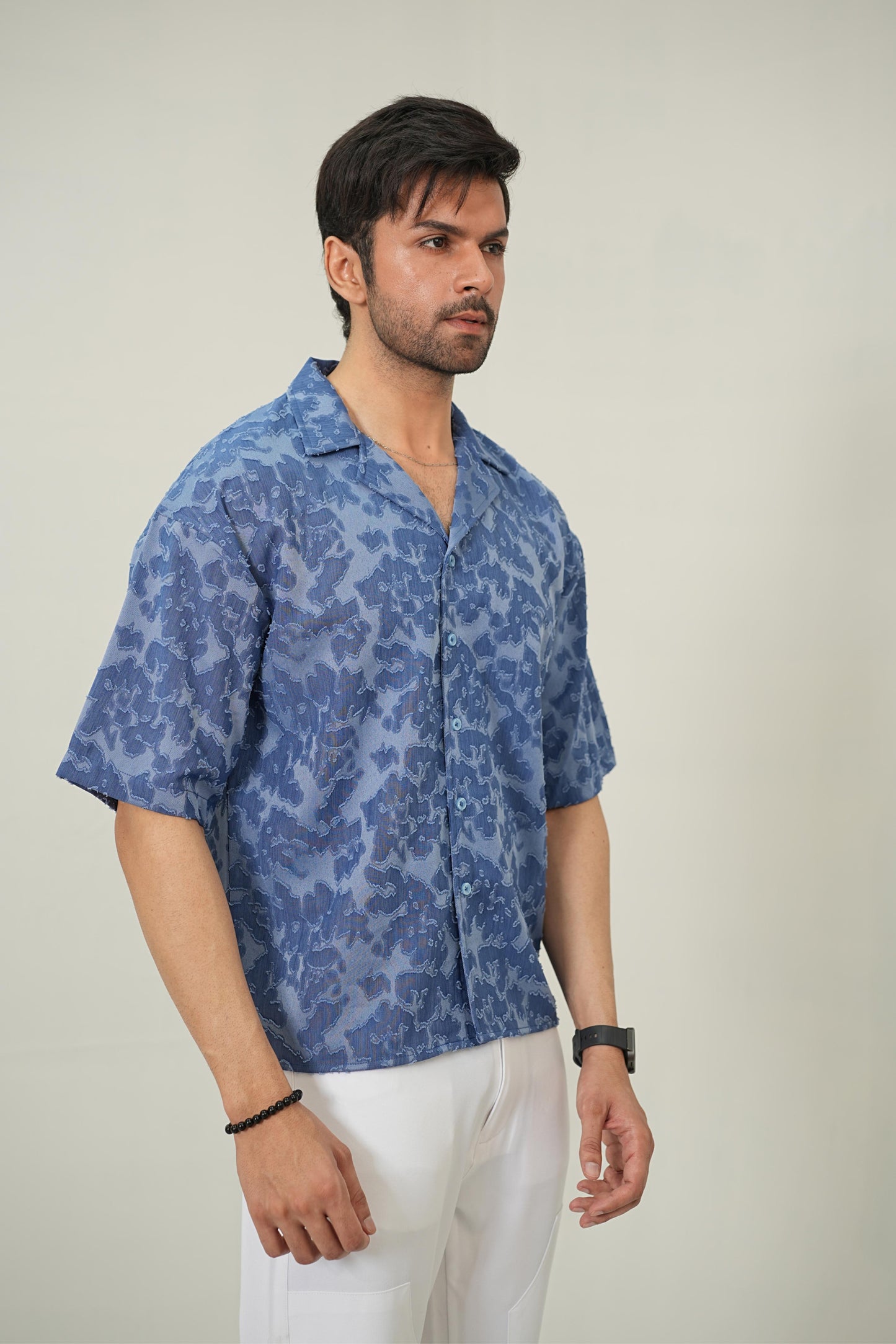 Indigo Burnout Textured Cuban Shirt