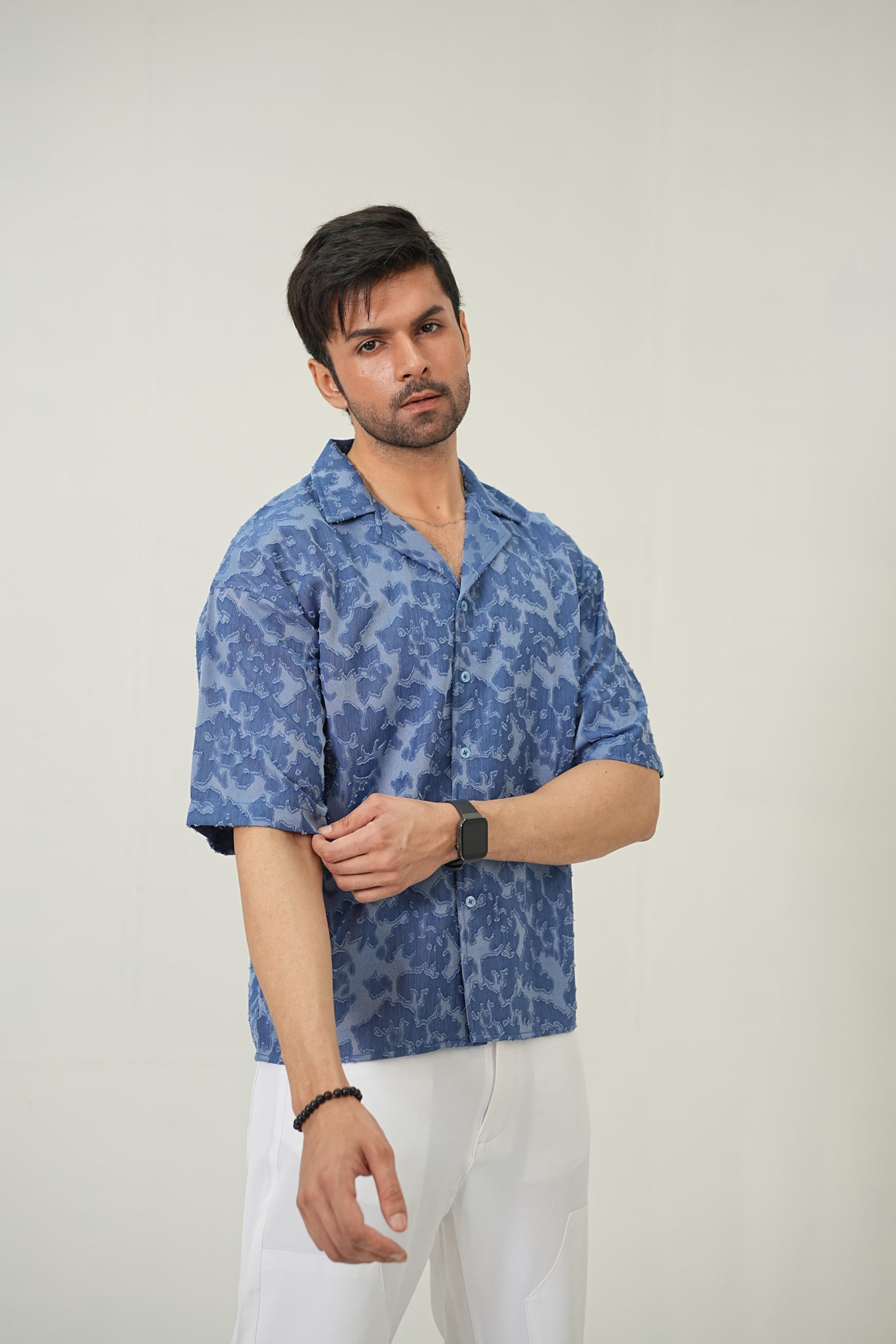 Indigo Burnout Textured Cuban Shirt