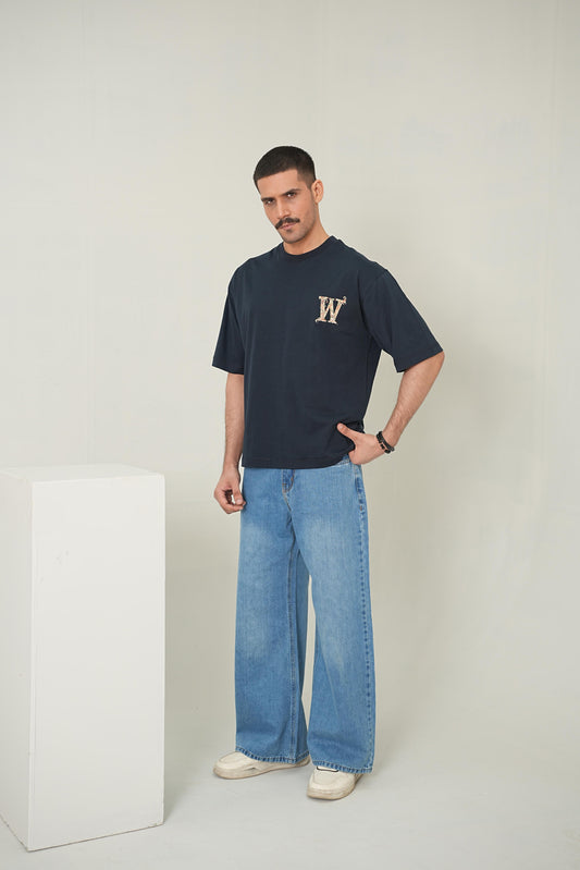 Baroque Monogram Oversized Tee – Midnight Navy