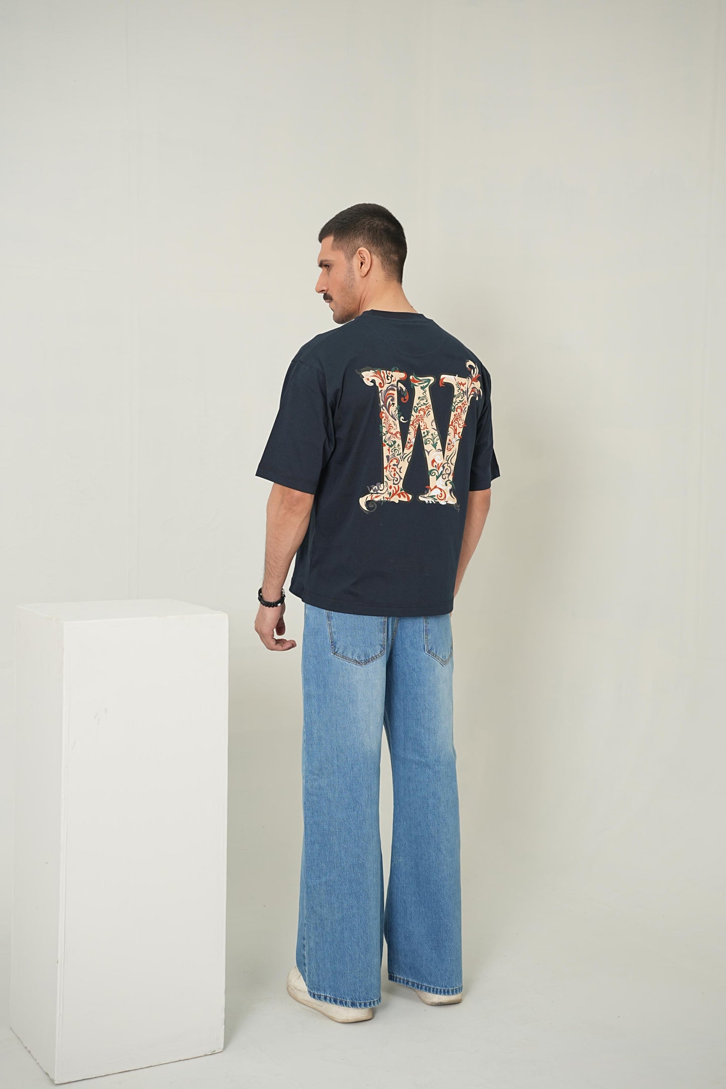 Baroque Monogram Oversized Tee – Midnight Navy