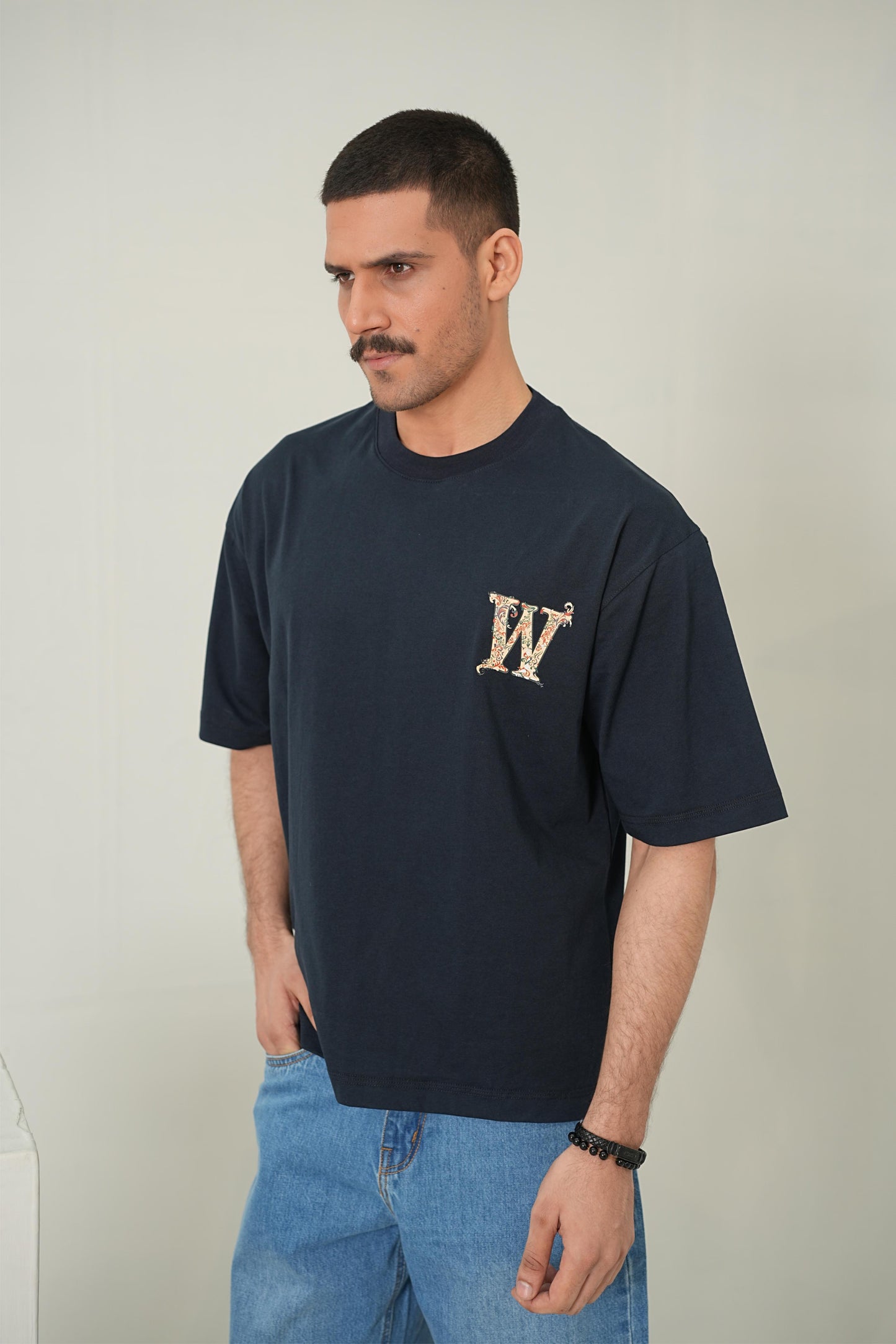 Baroque Monogram Oversized Tee – Midnight Navy
