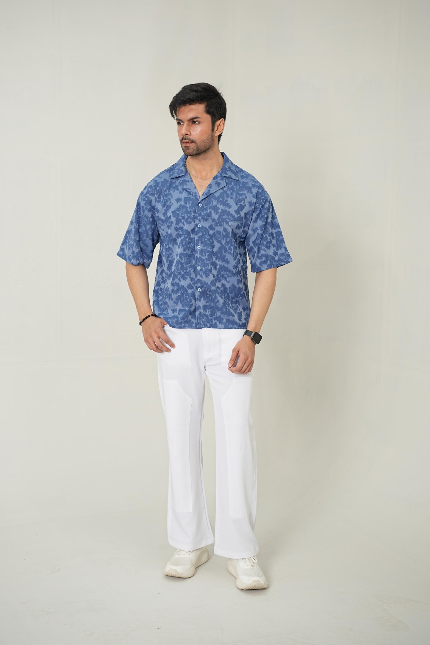 Indigo Burnout Textured Cuban Shirt