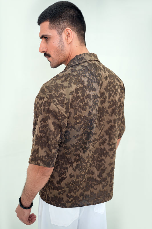 Mocha Cubist Devoré Cuban Shirt