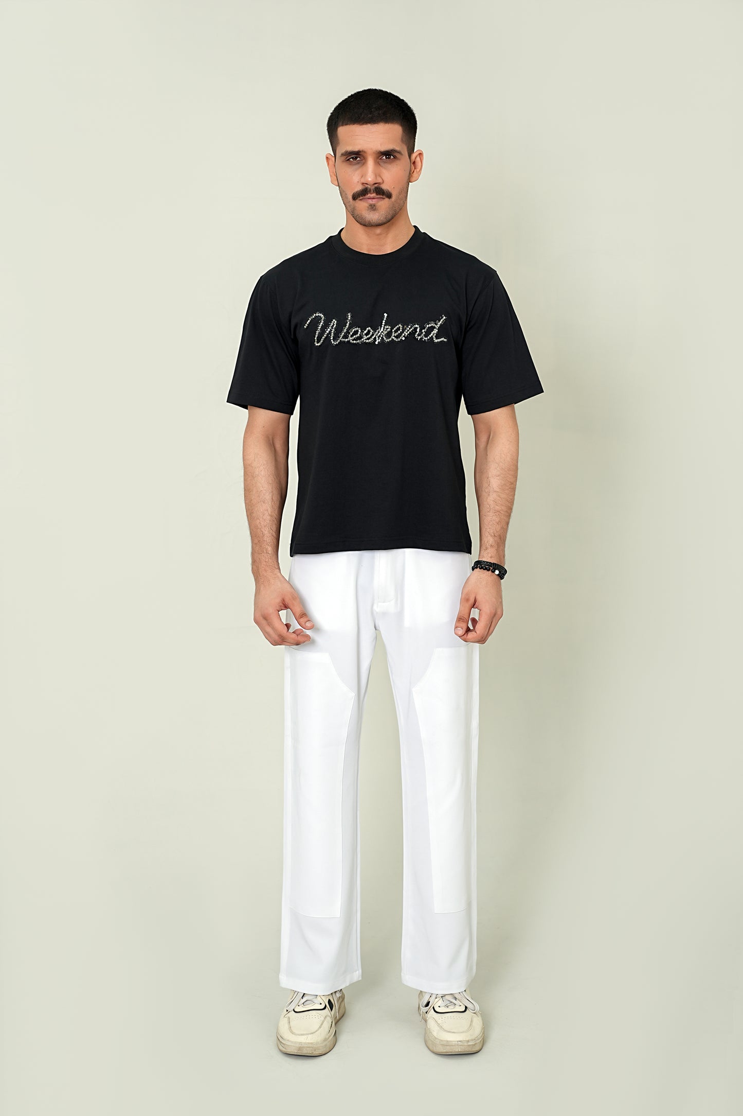 Rhinestone "Weekend" Oversized Tee – Pitch Black