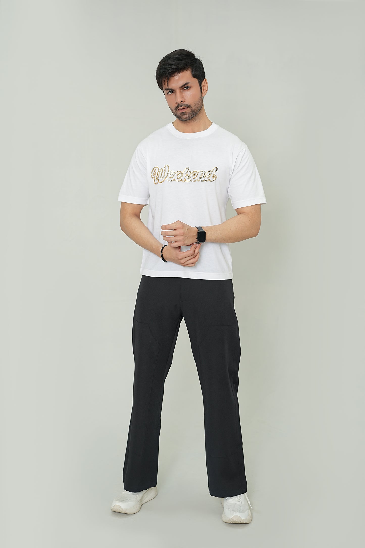 Men's White "Weekend" Sequin Graphic Tee