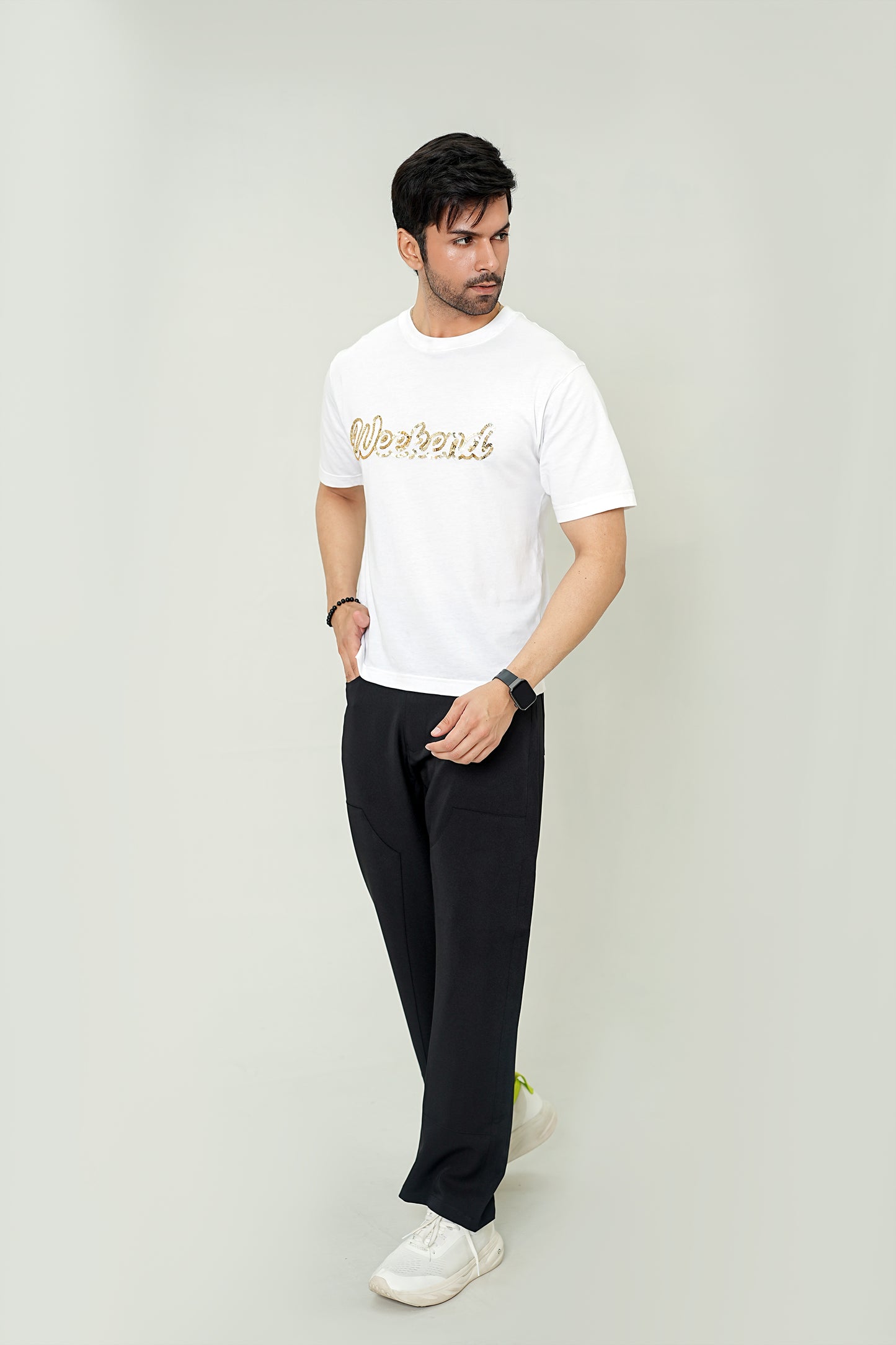 Men's White "Weekend" Sequin Graphic Tee
