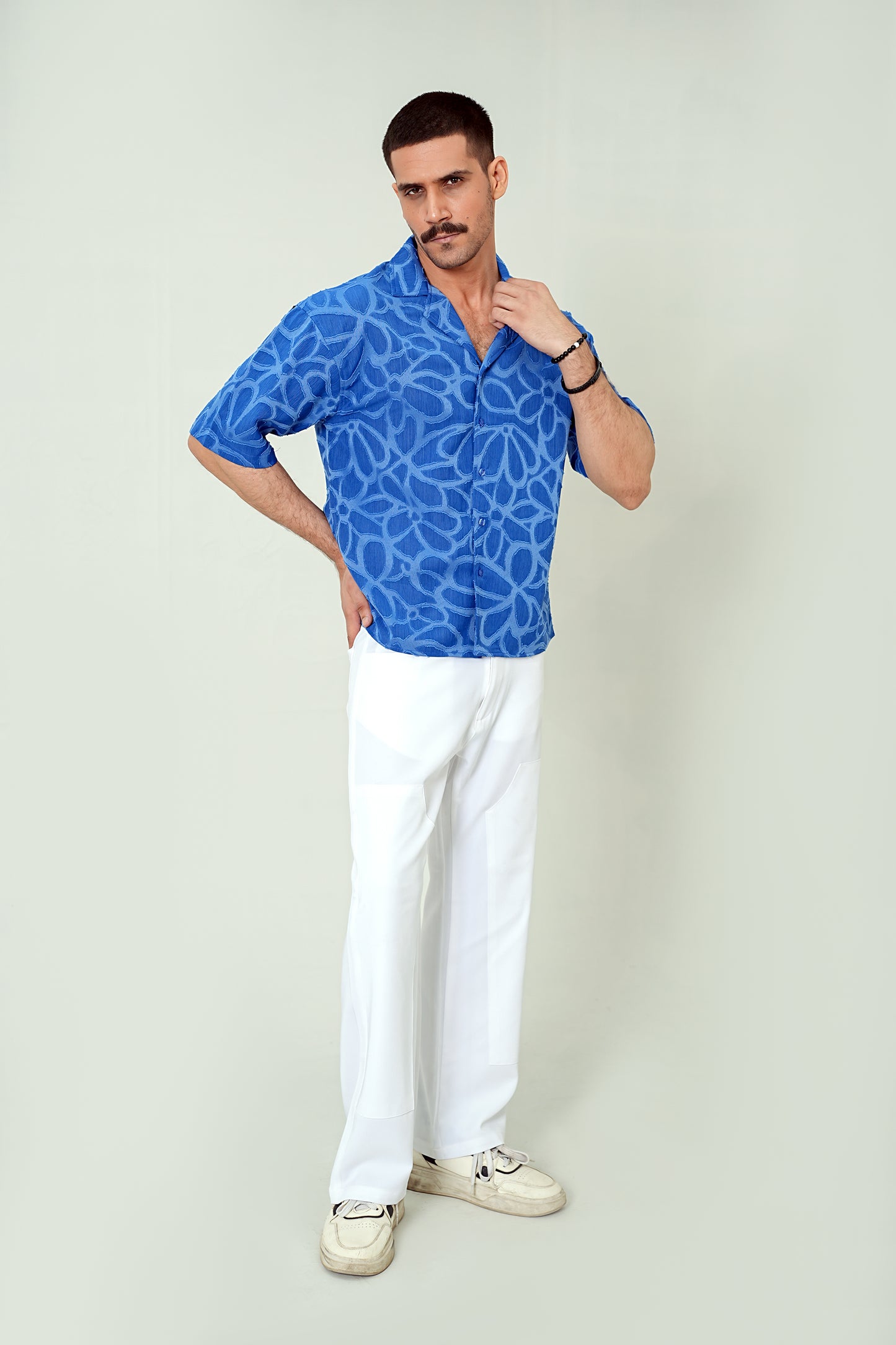 Cobalt Cubist Devoré Cuban Shirt – Electric Blue