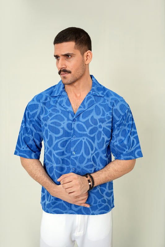 Cobalt Cubist Devoré Cuban Shirt – Electric Blue