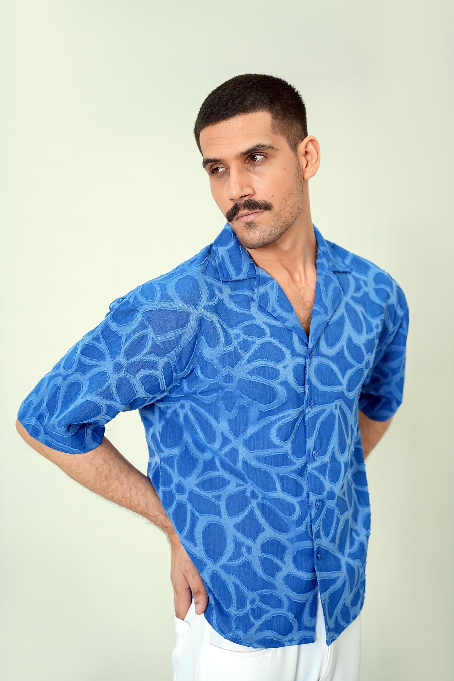 Cobalt Cubist Devoré Cuban Shirt – Electric Blue