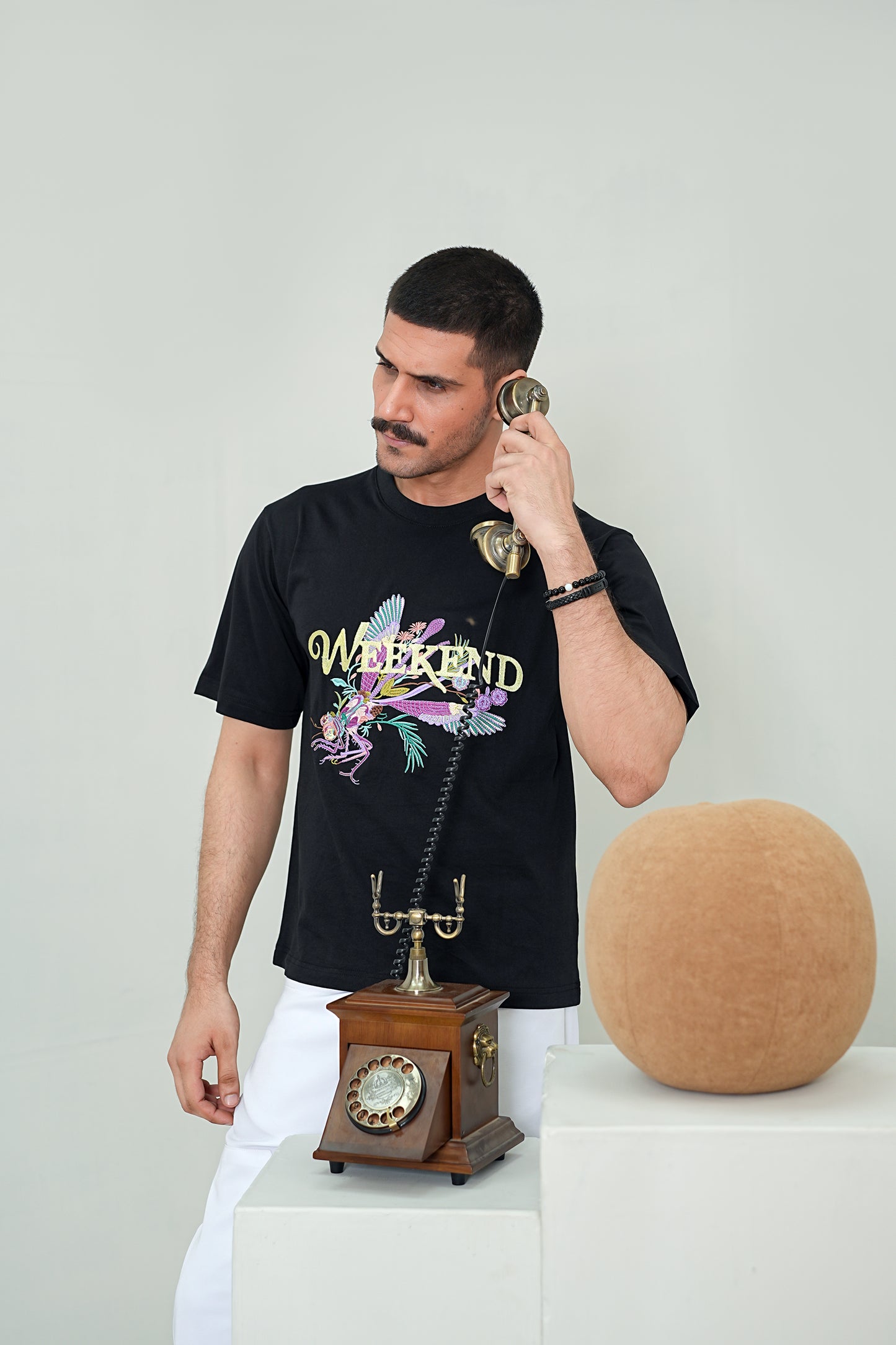 Men's Midnight Black "Weekend" Avant-Garde Graphic Tee – Premium Drop-Shoulder Fit