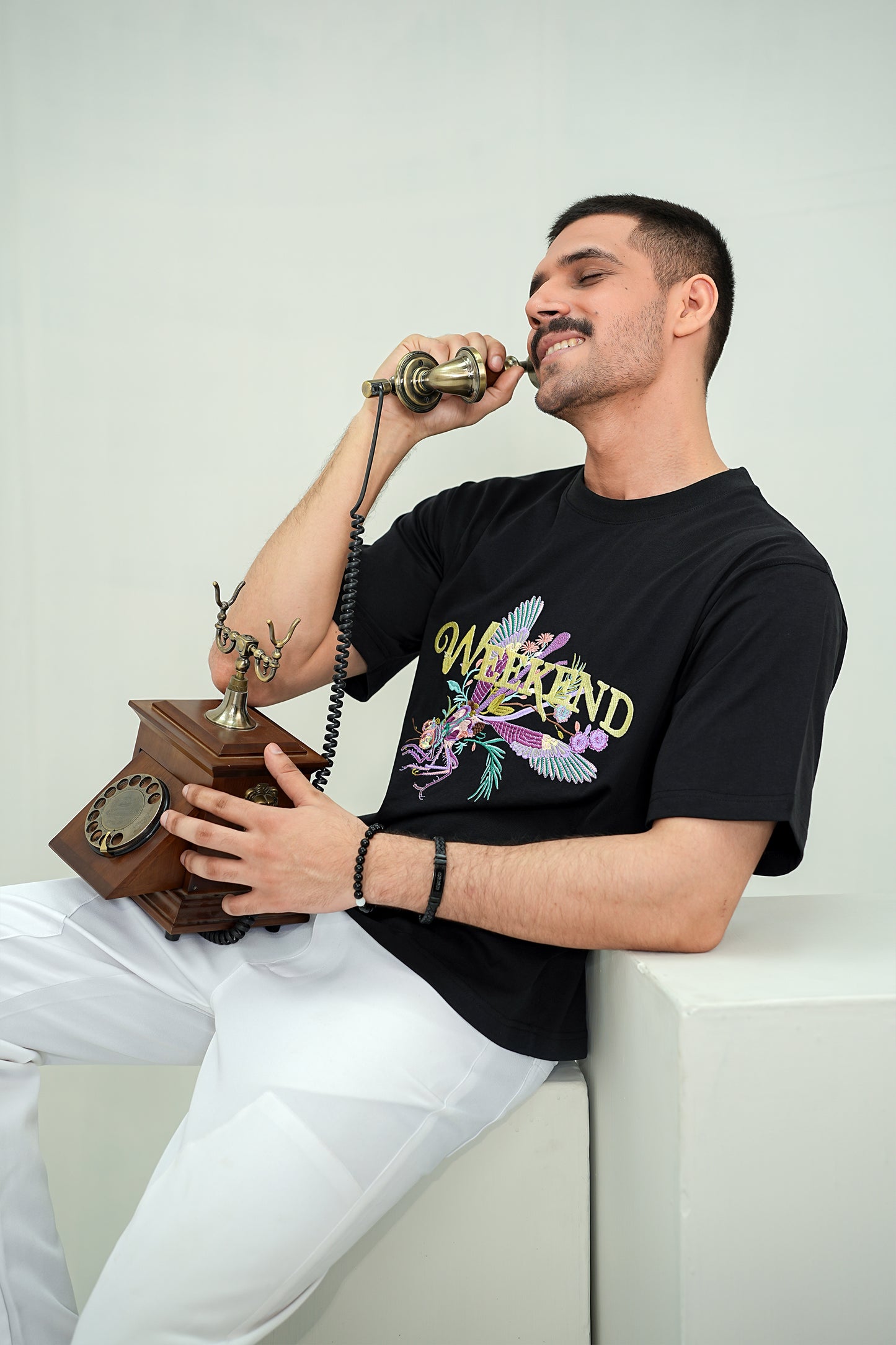 Men's Midnight Black "Weekend" Avant-Garde Graphic Tee – Premium Drop-Shoulder Fit