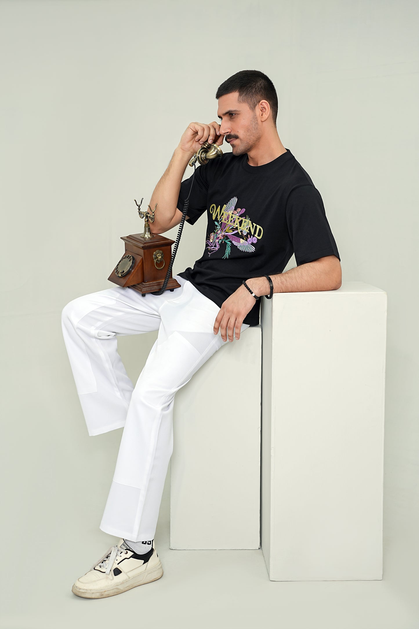 Men's Midnight Black "Weekend" Avant-Garde Graphic Tee – Premium Drop-Shoulder Fit