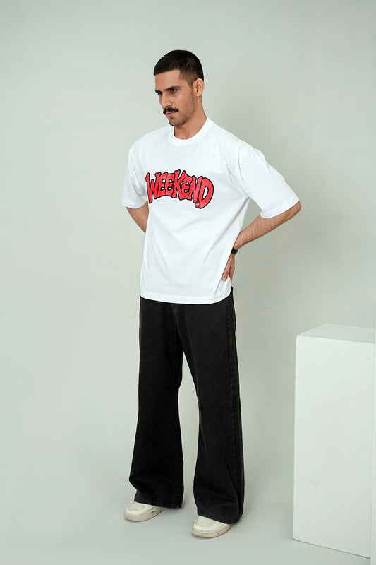 Men's Off-White "Weekend" Graffiti Graphic Tee – Premium Heavyweight Boxy Fit