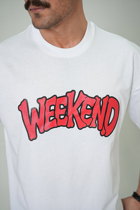 Men's Off-White "Weekend" Graffiti Graphic Tee – Premium Heavyweight Boxy Fit