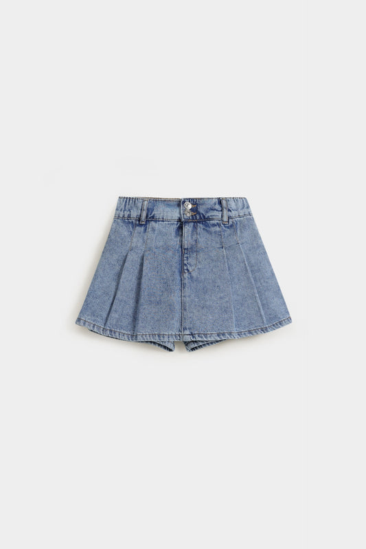 Denim Knife Pleated Skirt