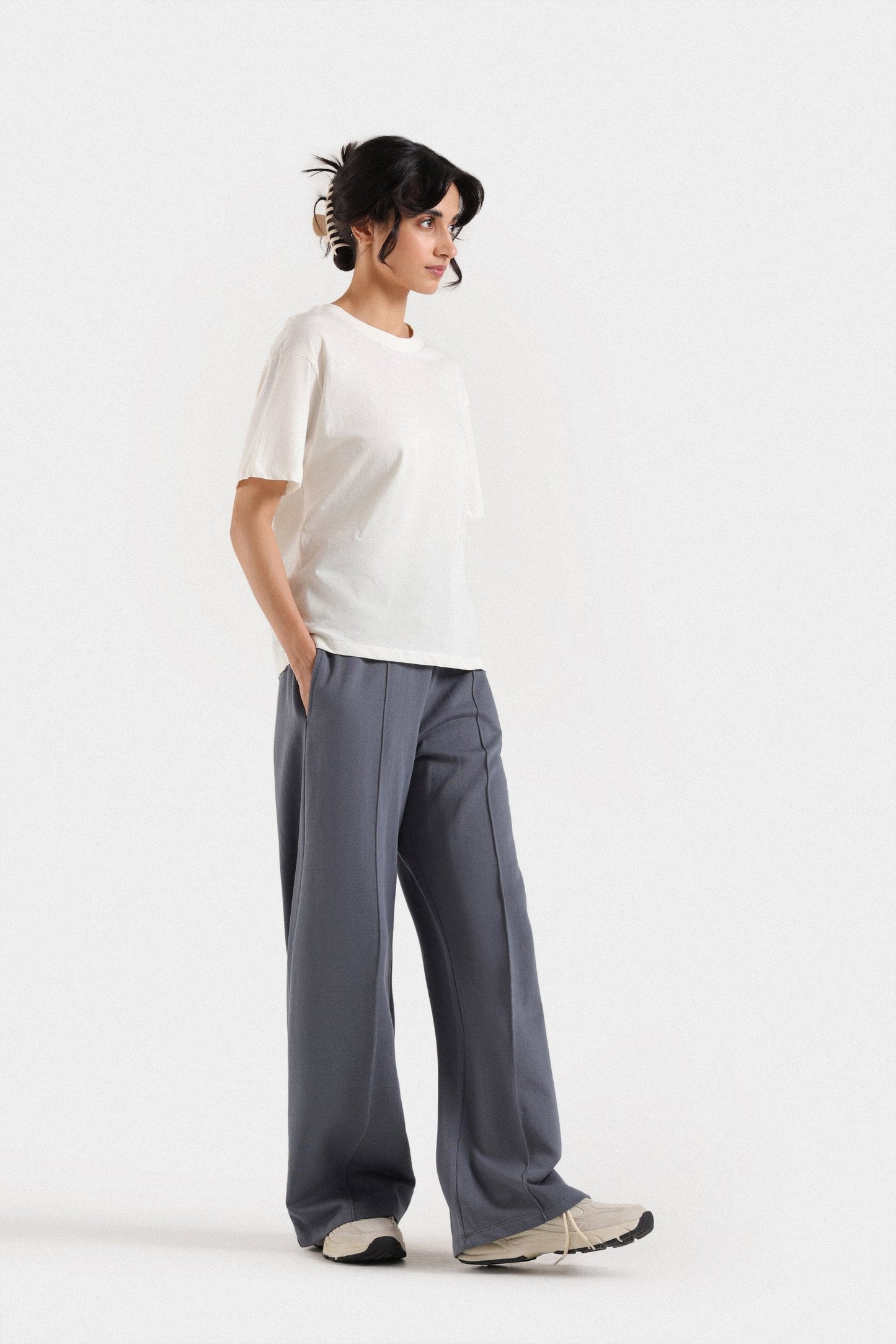 Wide Leg Trousers With Front Seam