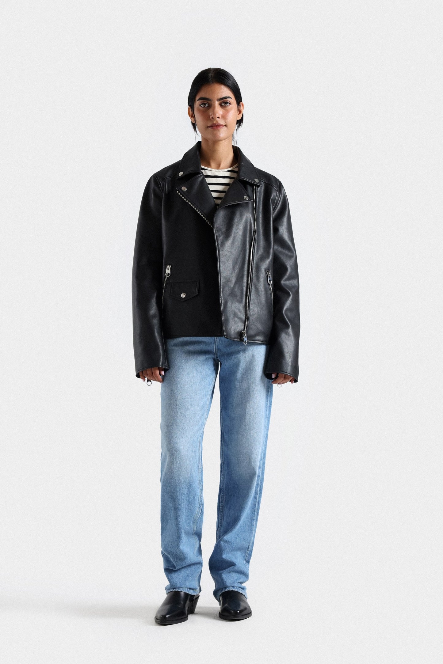 Cropped Basic Biker Jacket