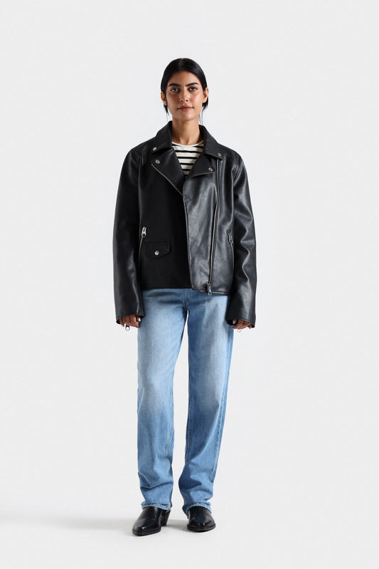 Cropped Basic Biker Jacket