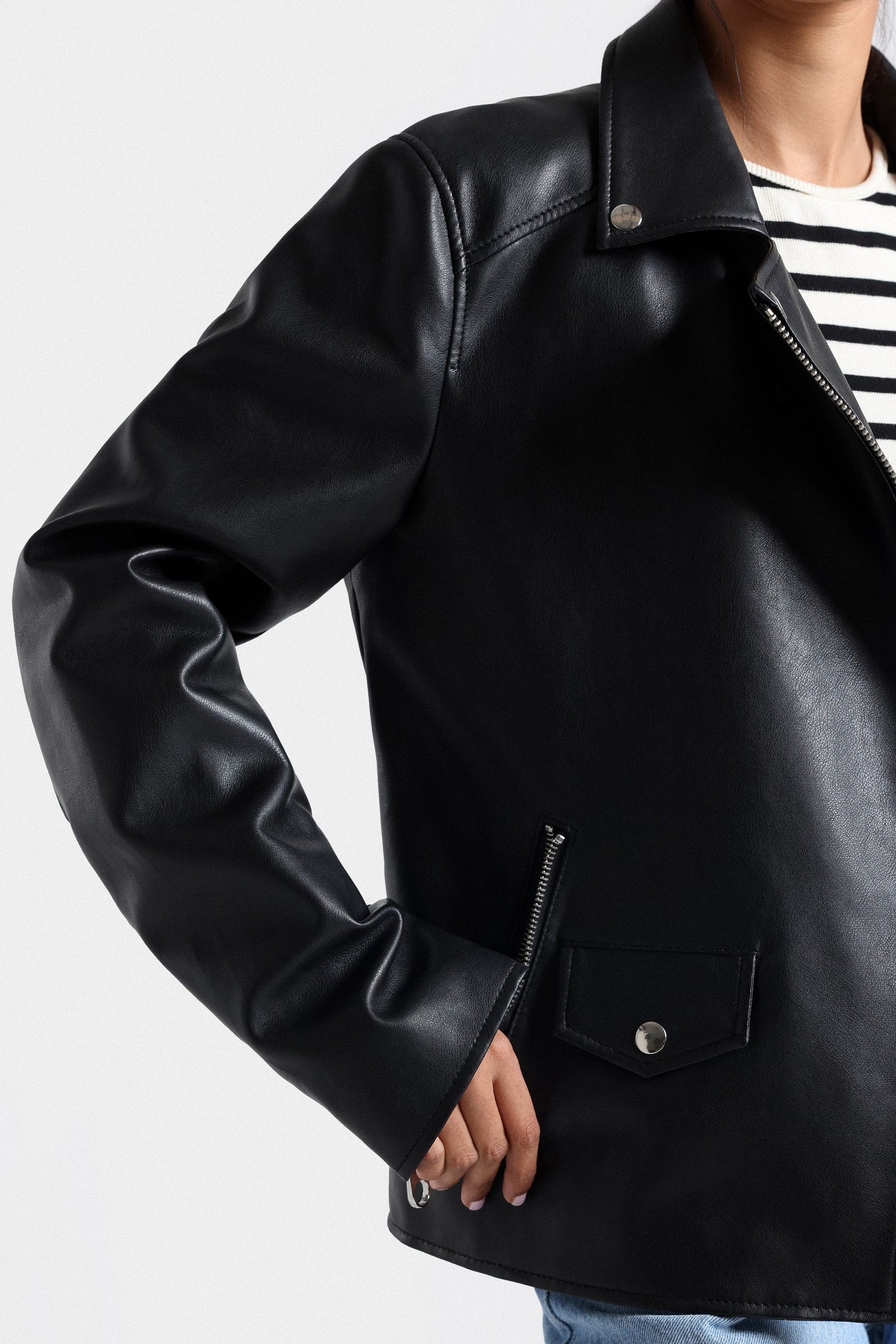 Cropped Basic Biker Jacket