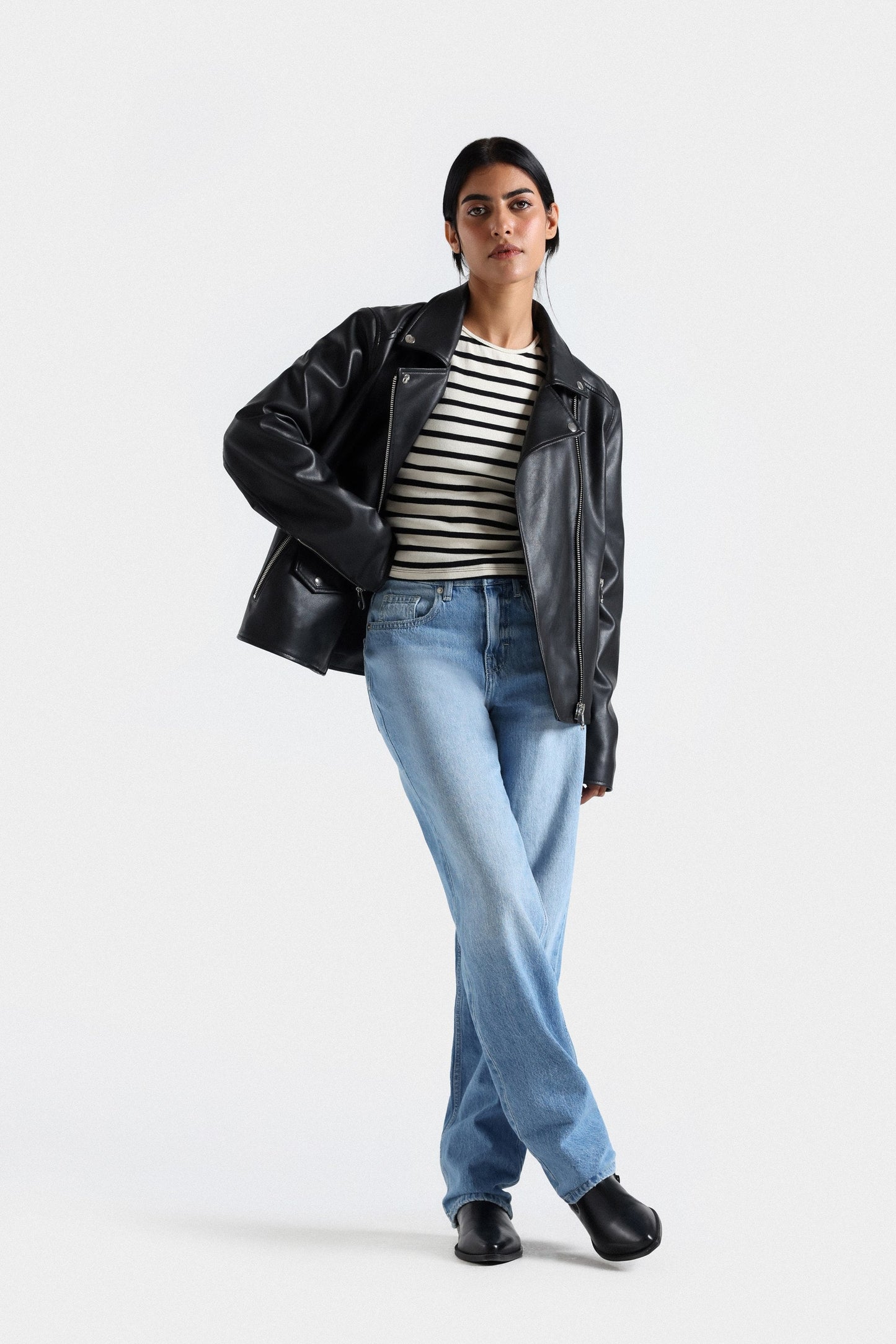 Cropped Basic Biker Jacket