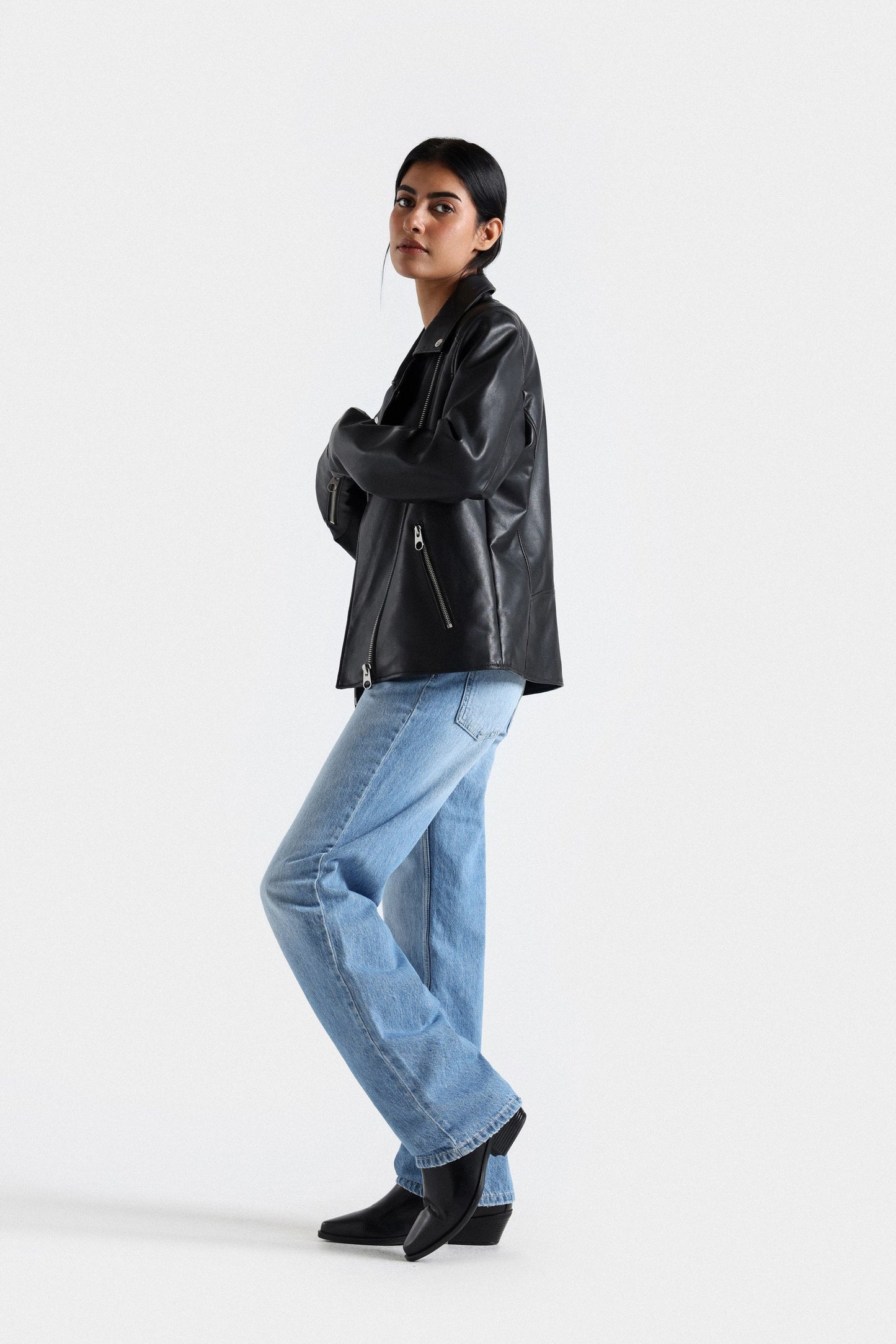 Cropped Basic Biker Jacket