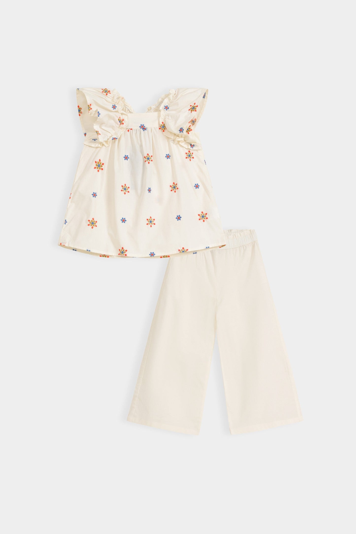 Embroidered Top Paired With Wide Leg