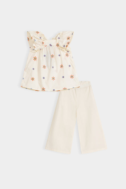 Embroidered Top Paired With Wide Leg