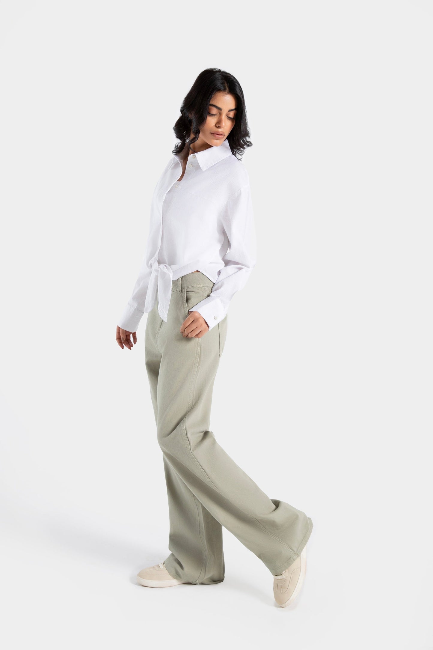 Button Down Cropped Shirt with Knot