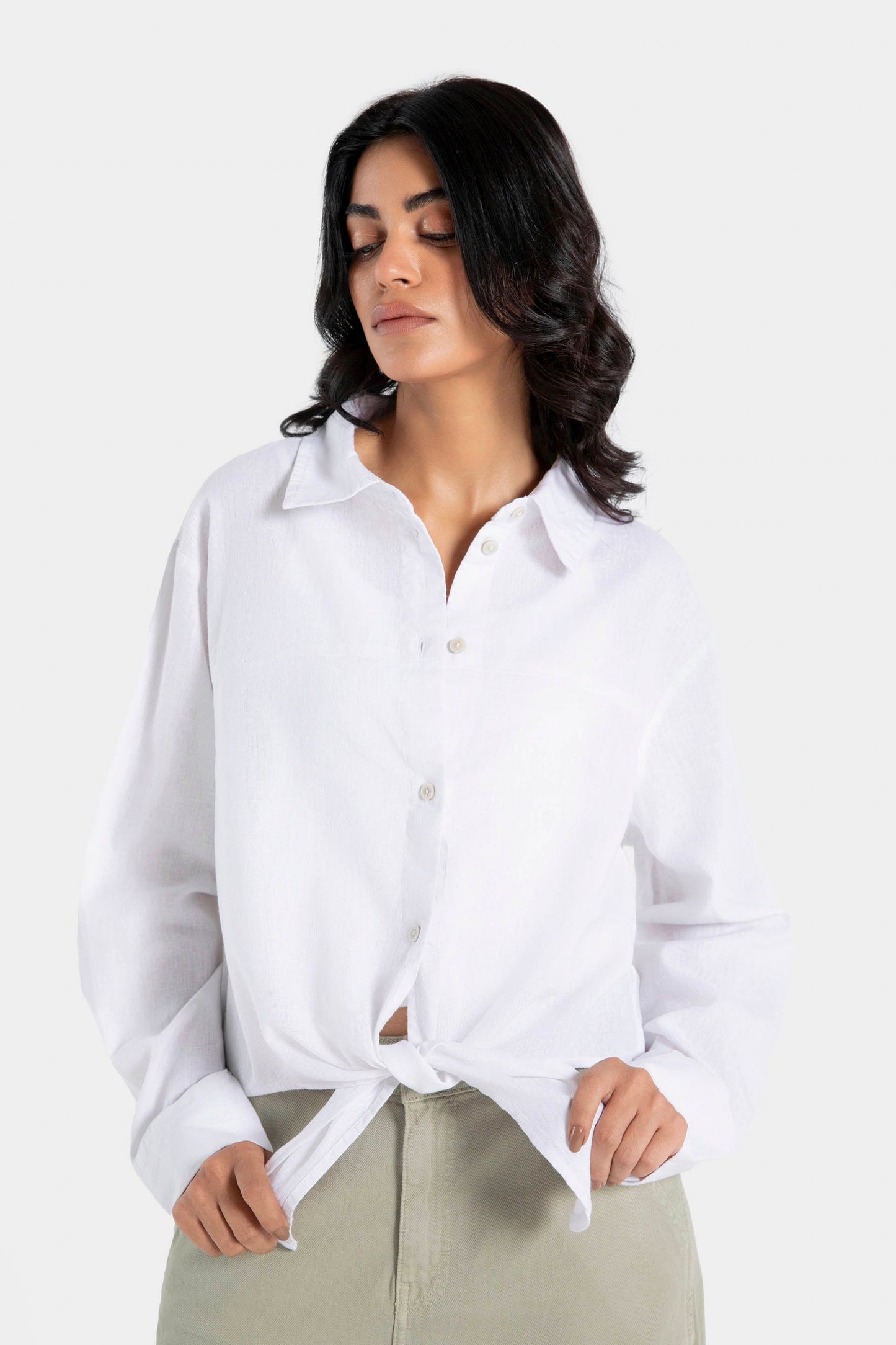 Button Down Cropped Shirt with Knot