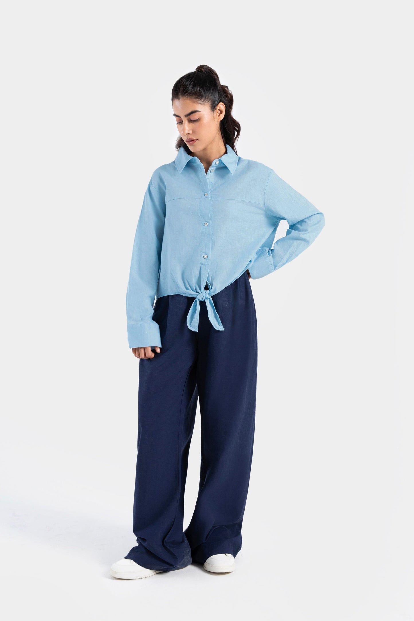 Button Down Cropped Shirt with Knot