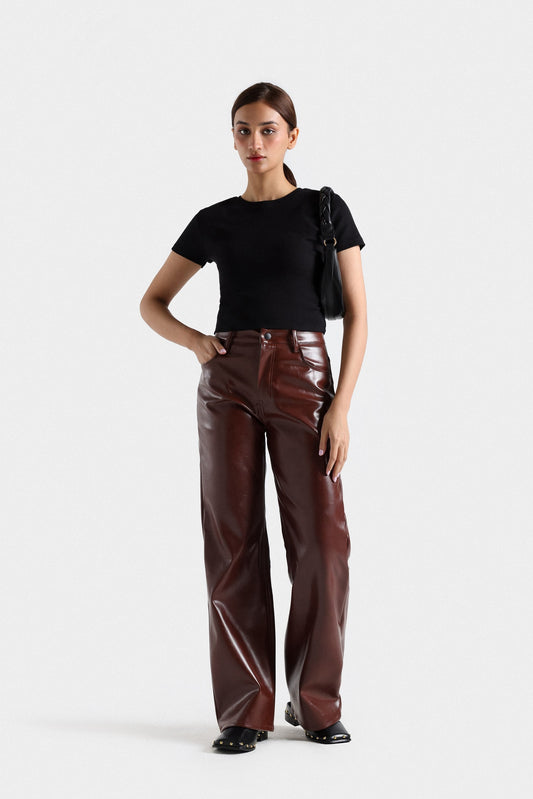 Faux Leather Wide Leg Pants