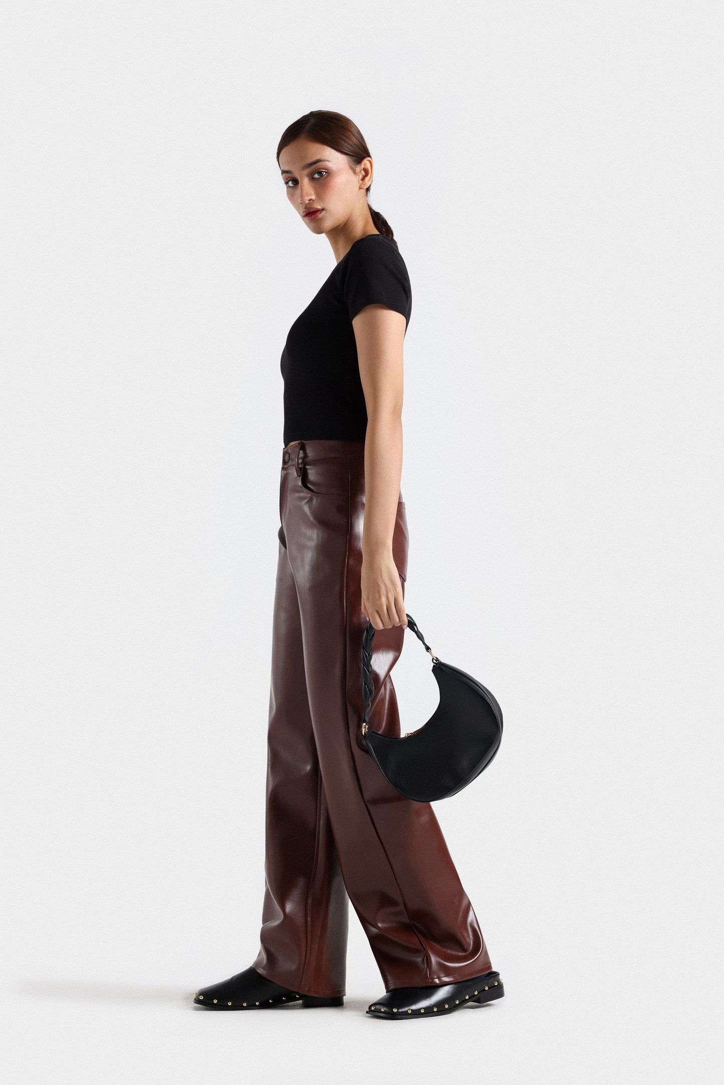 Faux Leather Wide Leg Pants