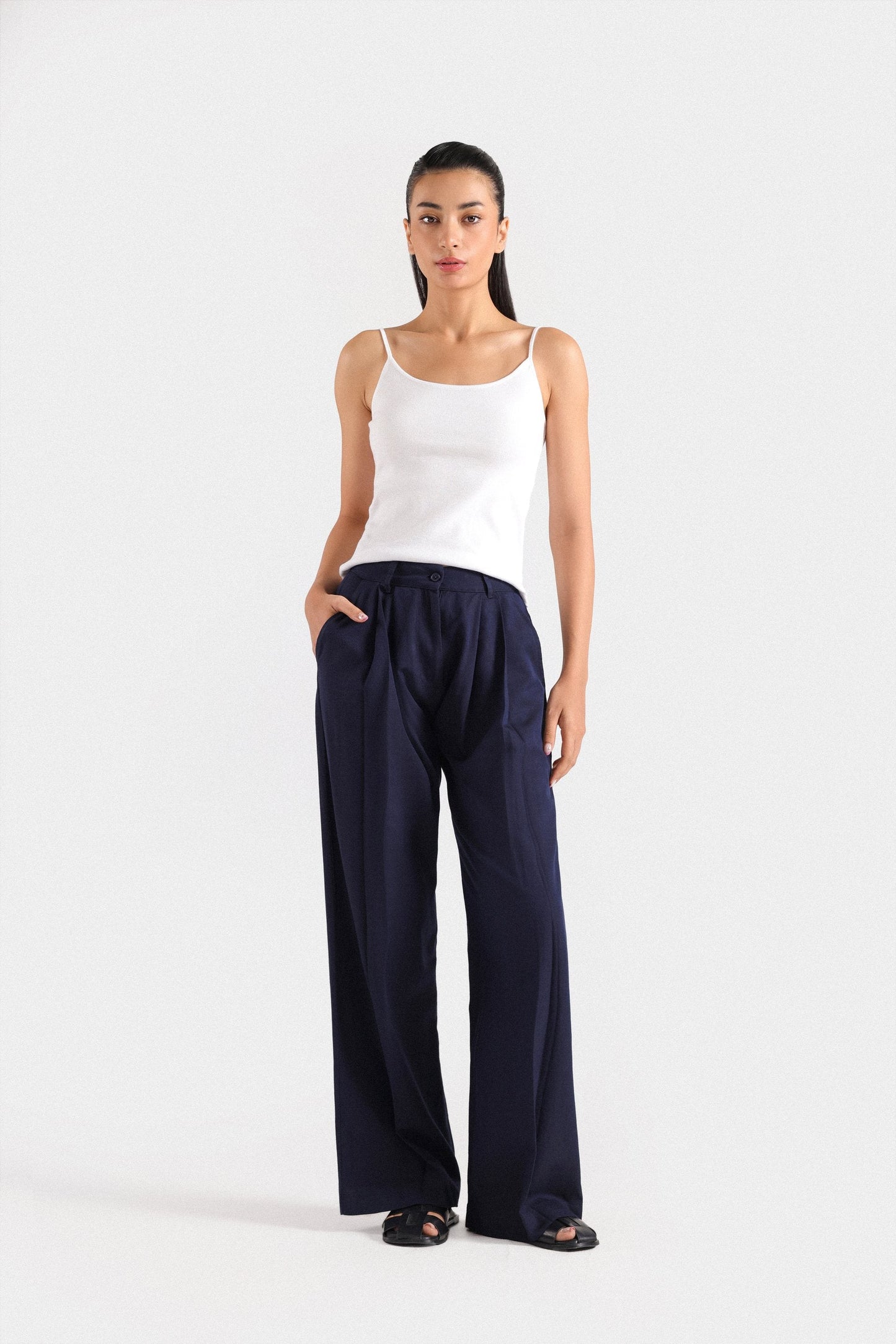 Wide Leg Pleated Trousers