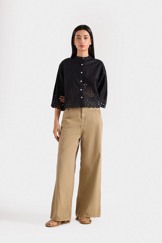 Cut-Work Embroidered Cropped Shirt