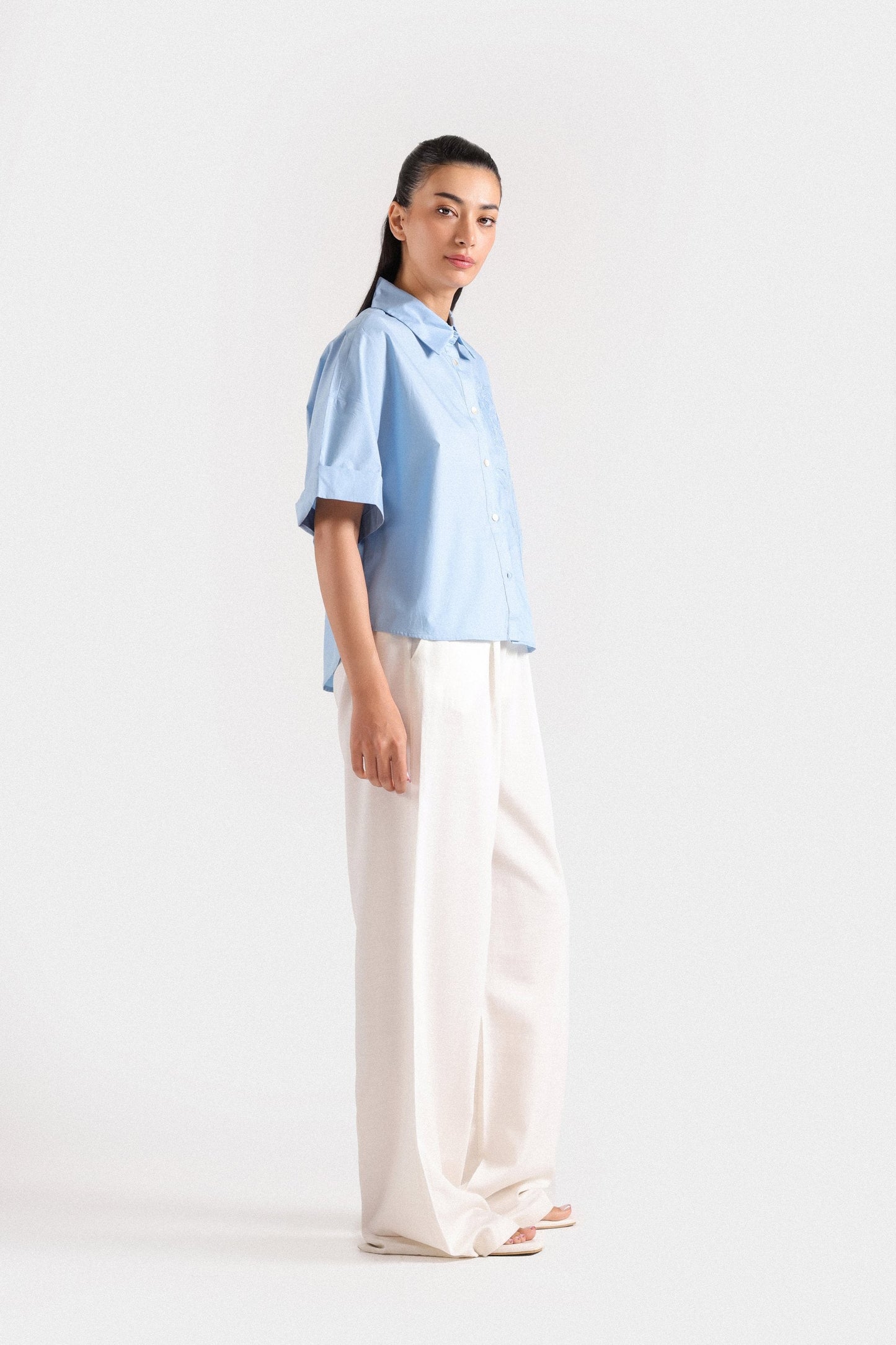 Floral Embroidered Cropped Shirt