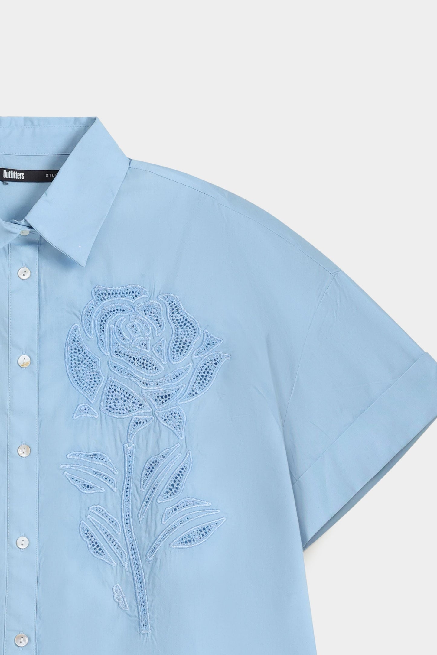 Floral Embroidered Cropped Shirt