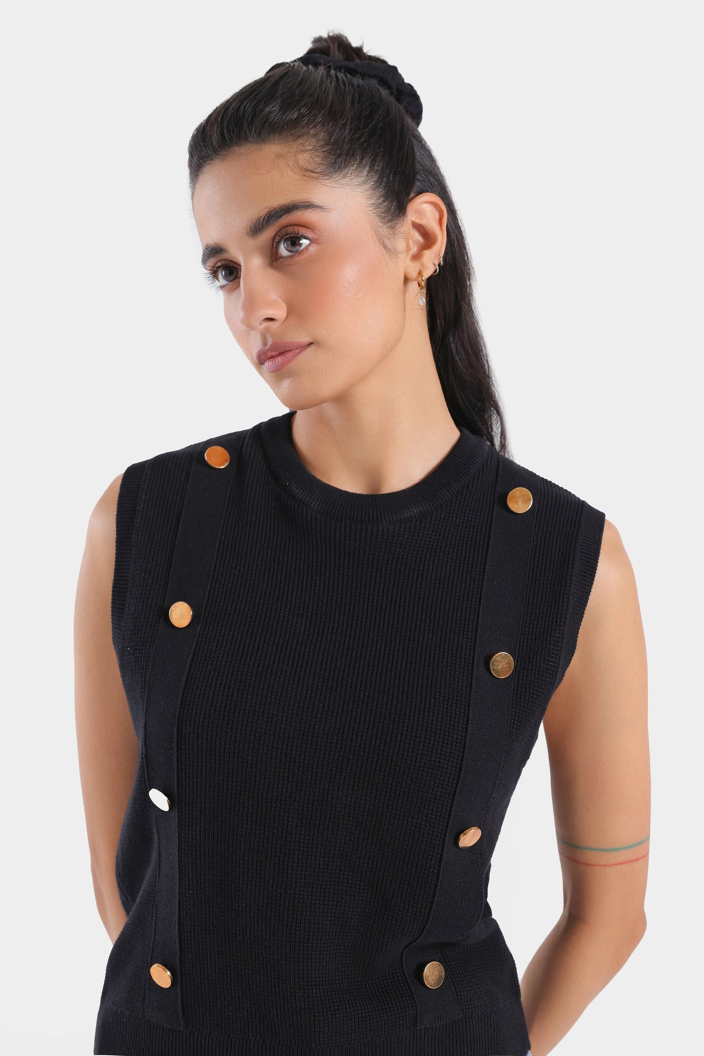 Super Cropped Tank T-Shirt With Buttons