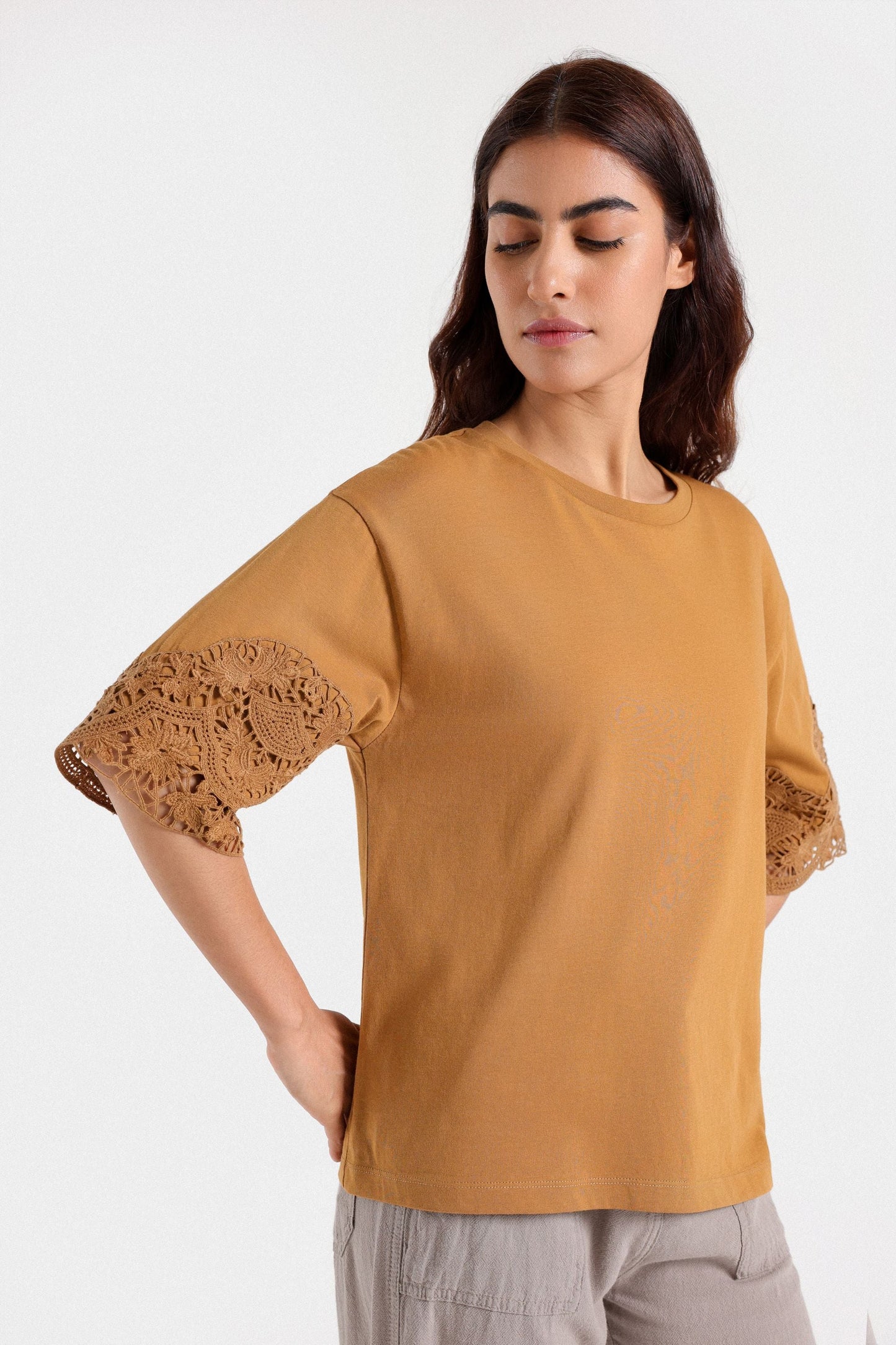 Embroidered Crochet T-Shirt