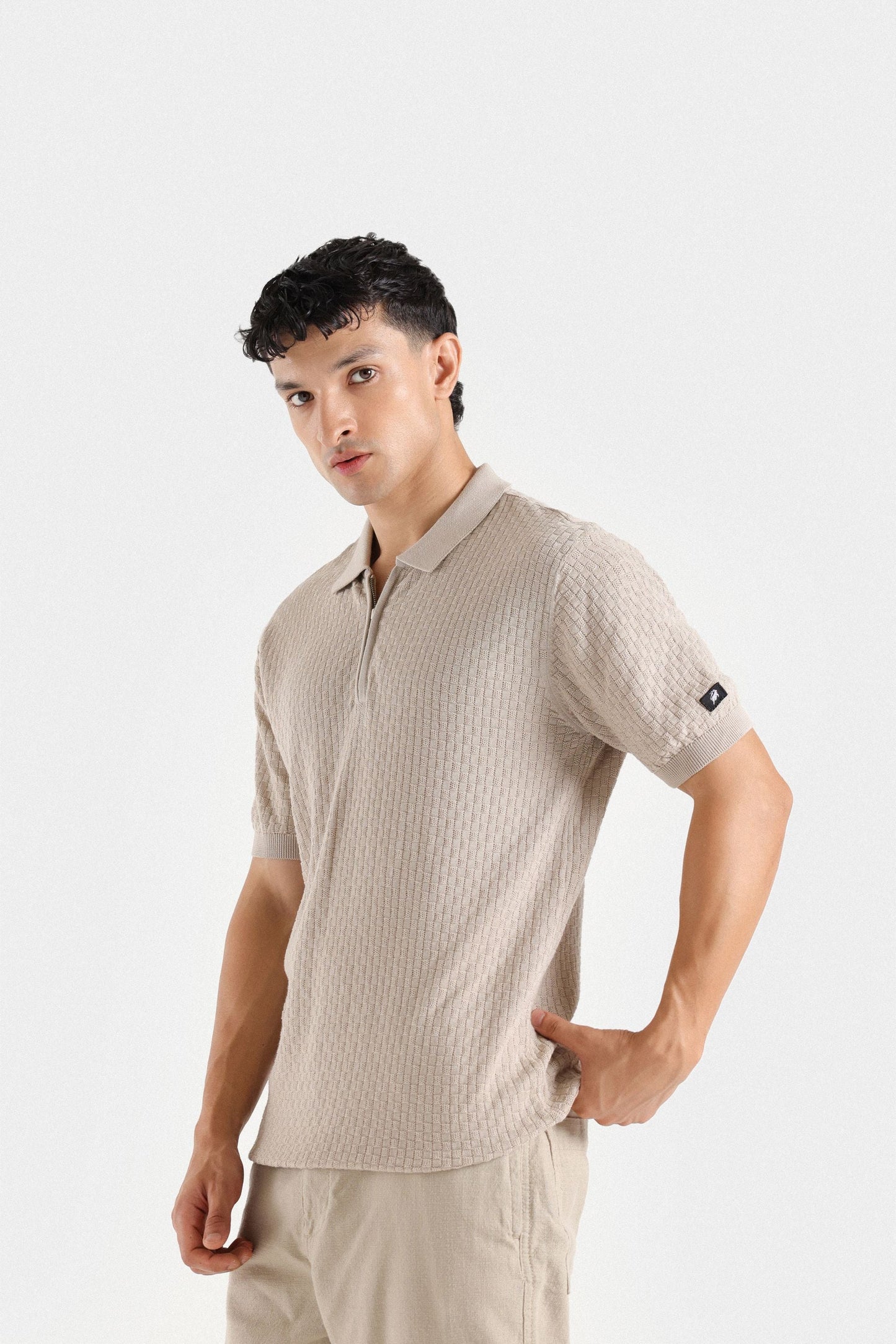 Cable Knit Polo Shirt